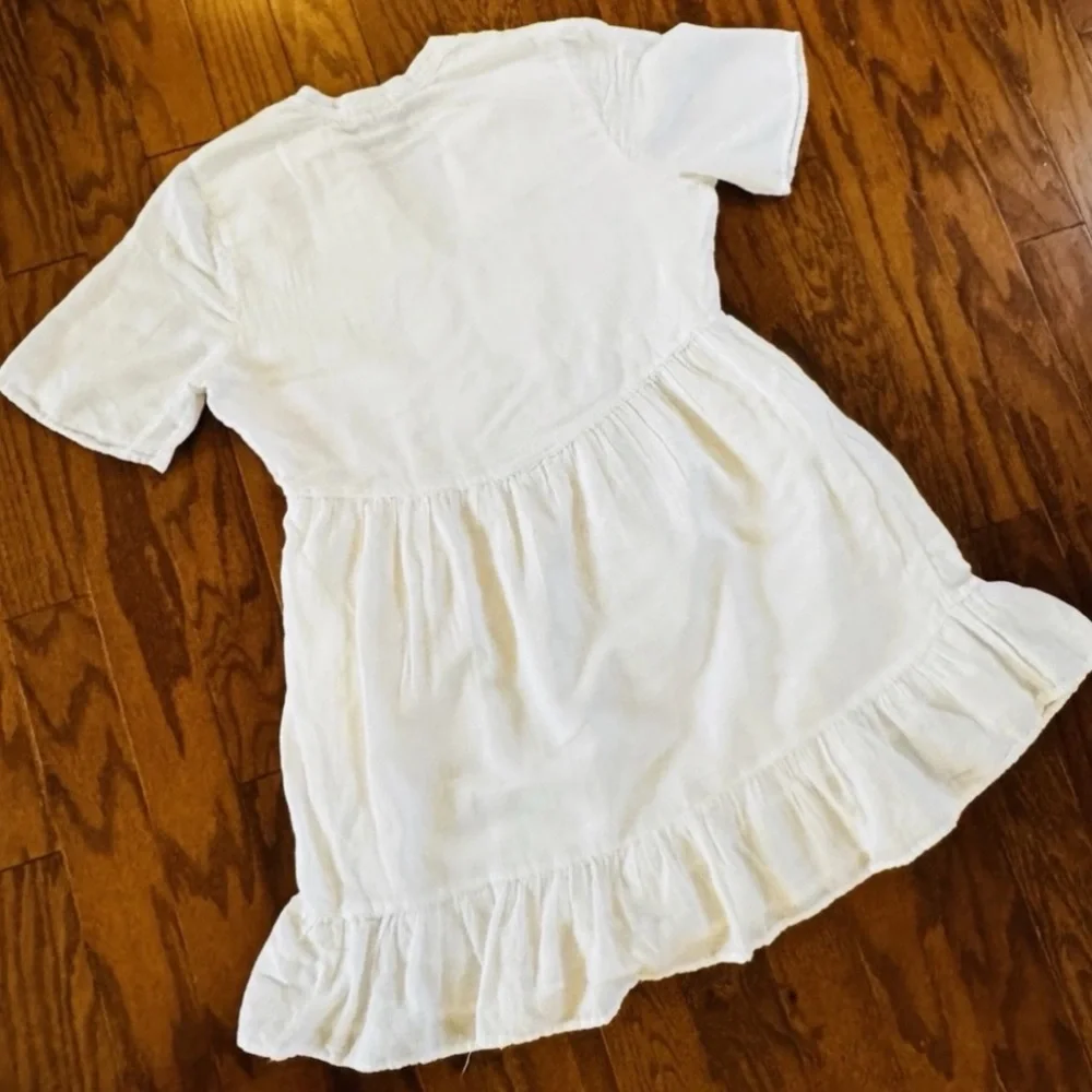 Lucky Brand White Boho Embroidered Babydoll Dress Ruffle Hem Women’s M - Picture 9 of 11